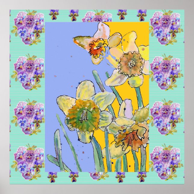 Daffodil Aquarellfarbe Blume Poster (Vorne)