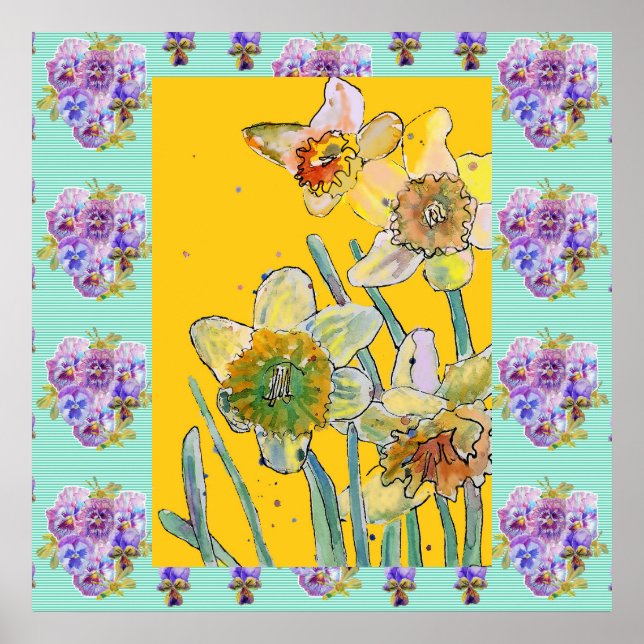 Daffodil Aquarellfarbe Blume Poster (Vorne)