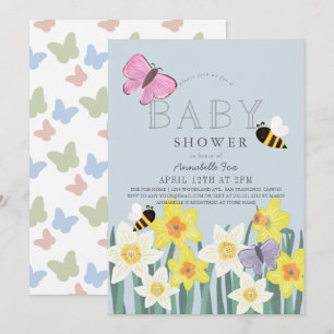 Daffodil Butterfly Bee Floral Baby Dusche Einladung