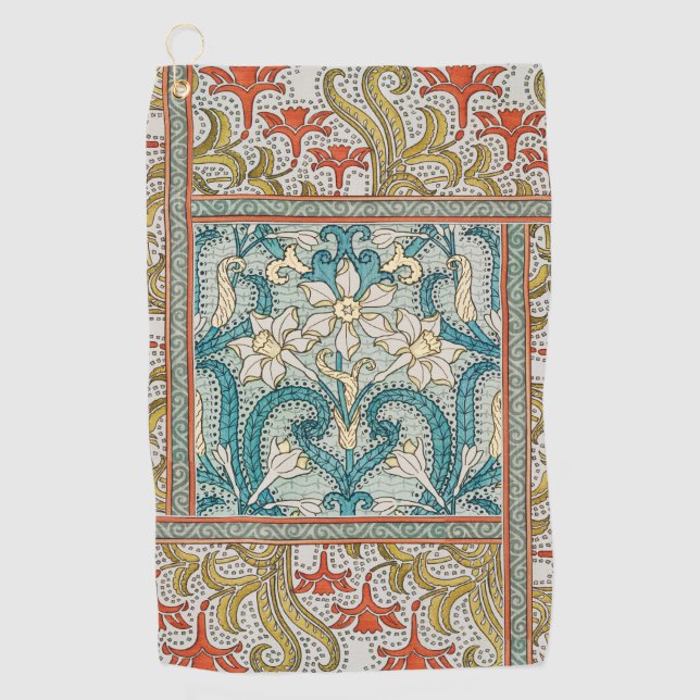 Daffodil chintz art nouveau Blume Wallpaper Golfhandtuch (Vorderseite)