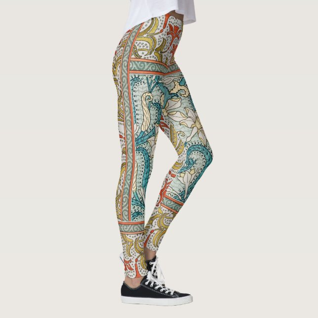 Daffodil chintz art nouveau Blume Wallpaper Leggings (Rechts)