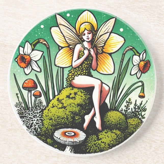 Daffodil Fairy Spring Fairies Blumengarten Getränkeuntersetzer (Vorne)