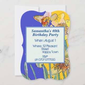 Daffodil Floral 40. Geburtstag Yellow Navy Blau Einladung