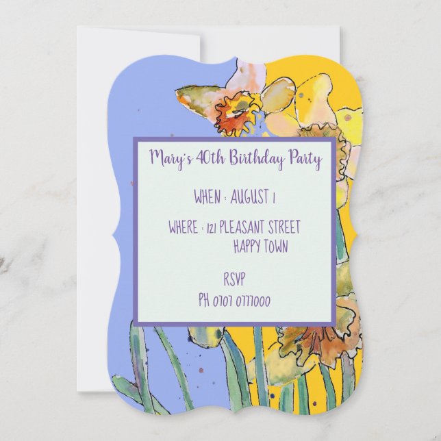 Daffodil Floral 40e anniversaire Invitation jaune (Devant)