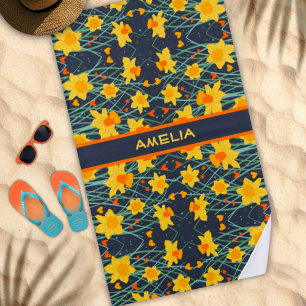 Daffodil floral Individuelle Name Pattern Trendy Strandtuch