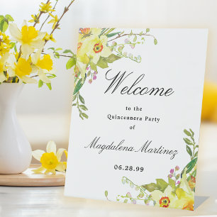 Daffodil Floral Quinceanera Party Willkommen Sockelschild