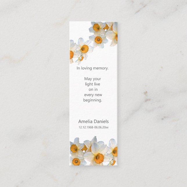  Daffodil Funeral Mini Bookmark Keepsake Card Visitenkarte (Vorderseite)