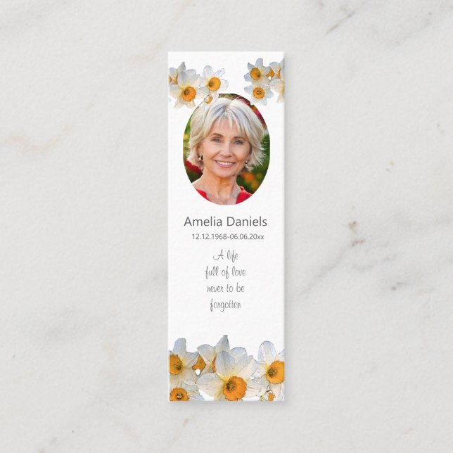 Daffodil Funeral Mini Bookmark Prayer Card Visitenkarte (Vorderseite)