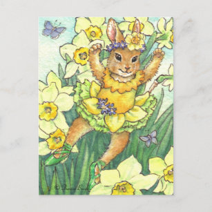 Daffodil Jonquil Ballerina Bunny Postcard Postkarte