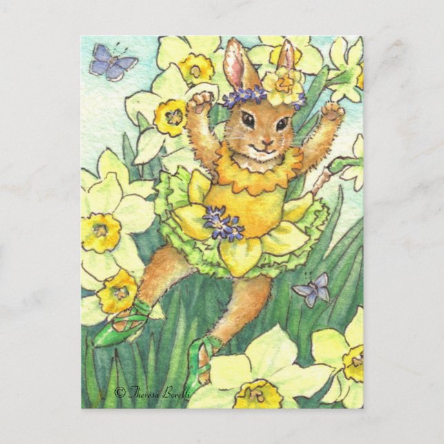 Daffodil Jonquil Ballerina Bunny Postcard Postkarte (Vorderseite)