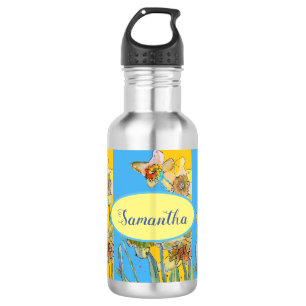 Daffodil-Malerei Wasserfarbe Gelb Blauer Blütenbo Edelstahlflasche