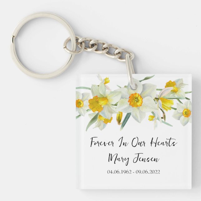 Daffodil Memorial Funeral Photo Keychain Schlüsselanhänger (Vorderseite)