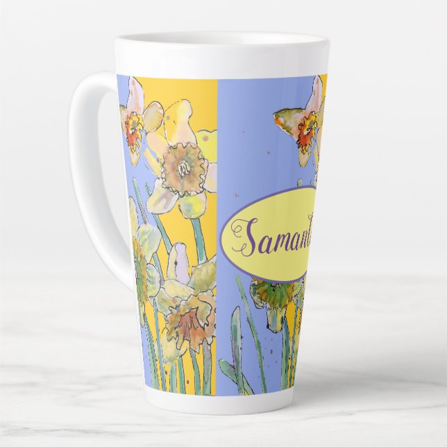 Daffodil Peinture Main Peint floral Latte Mug (Angle gauche)