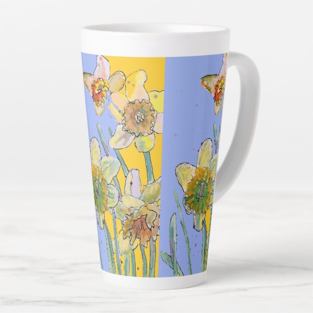 Daffodil Peinture Main Peint floral Latte Mug (Angle droit)