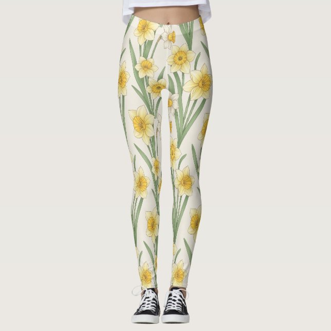 Daffodil Spring Floral in Soft Yellow and Green 4 Leggings (Vorderseite)