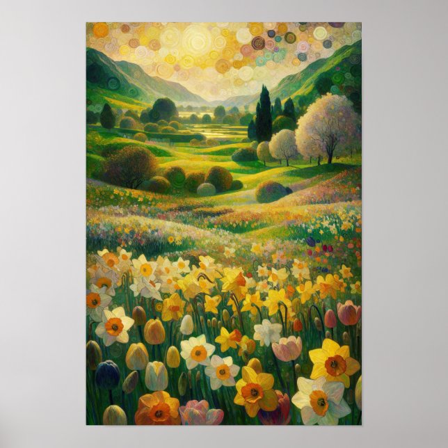 Daffodil Spring Meadow Impressionist Freude an Kun Poster (Vorne)