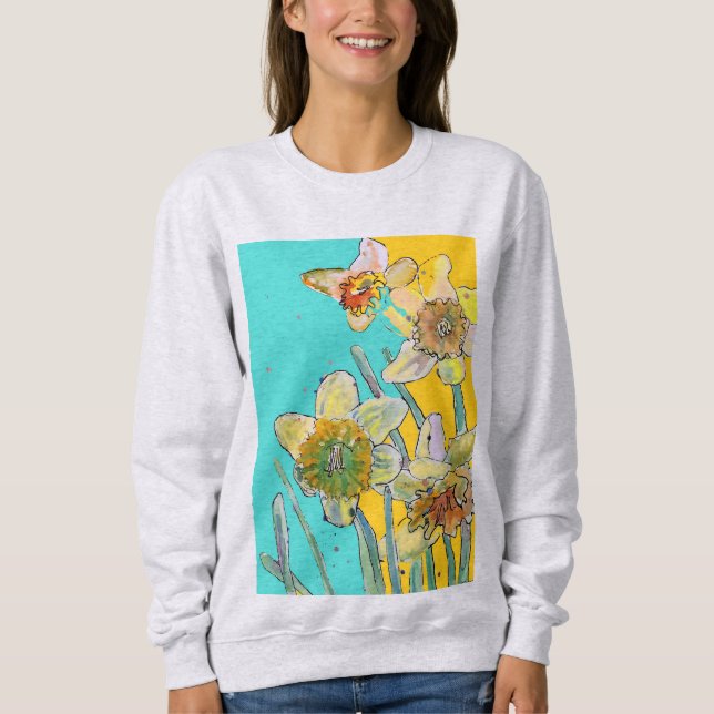 Daffodil Watercolor Blume Blumenbemalung Sweatshirt (Vorderseite)