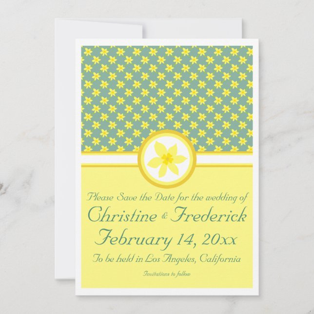 Daffodil Wedding, 5"x7" Ankündigung Datum freihalt (Vorderseite)