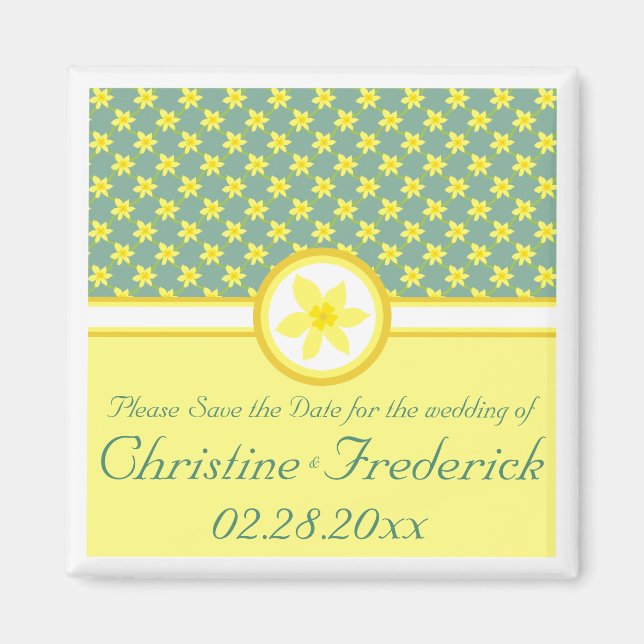 Daffodil Wedding, Quadrat speichern Sie das Datum  Magnet (Vorne)