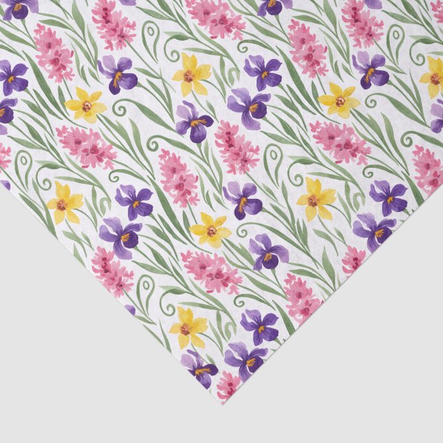 Daffodil Yellow, Iris Purple, Hyacinth Pink Floral Seidenpapier (Ausschnitt)