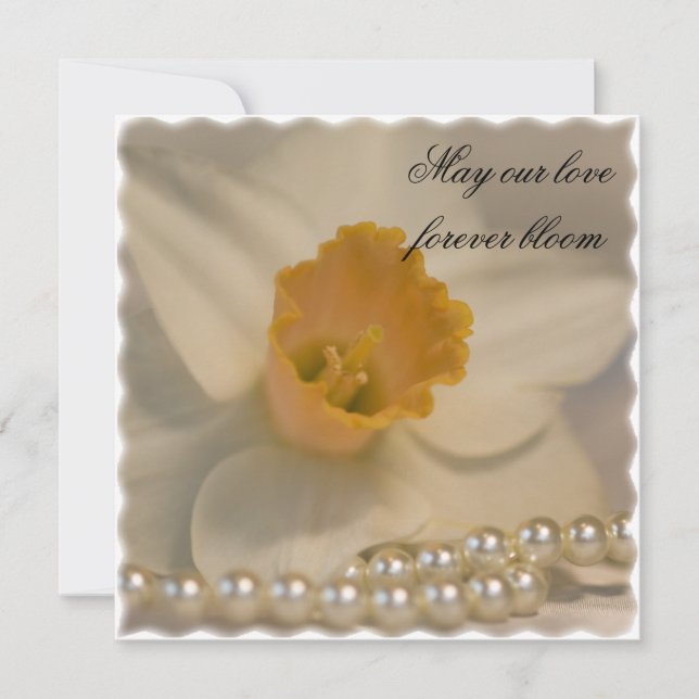 Daffodile blanc et Faire-part de mariage perles (Devant)