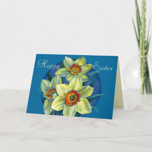 Daffodiles "Bonne Pâques" Carte jaune et bleue