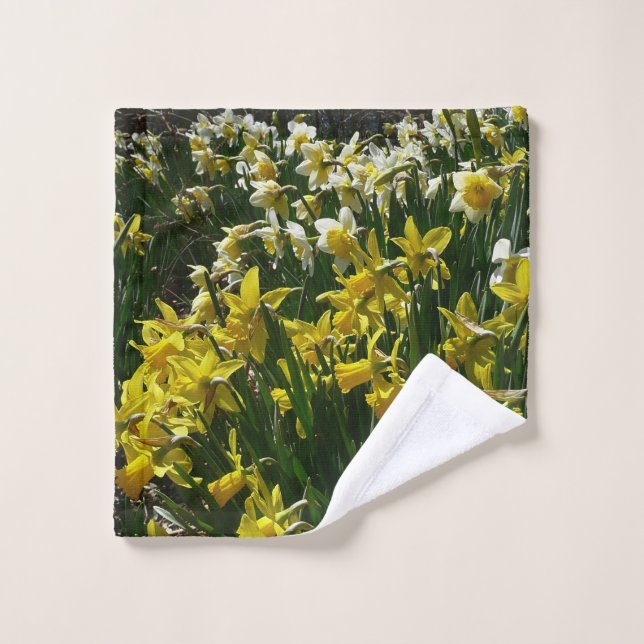 Daffodiles jaunes et blancs Fleurs de printemps (Gant de toilette)
