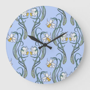 Daffodils Art: Nouveau Spring Große Wanduhr