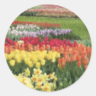 Daffodils Tulips Hyacinths Pencils Runder Aufkleber