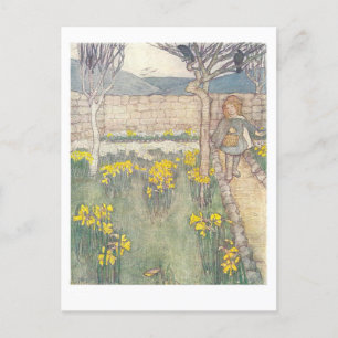 Daffodils Vintag Children's Illustration Postcard Postkarte