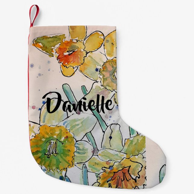 Daffodin Blume Aquarell Blumenbezeichnungen Strump Kleiner Weihnachtsstrumpf (Vorderseite)