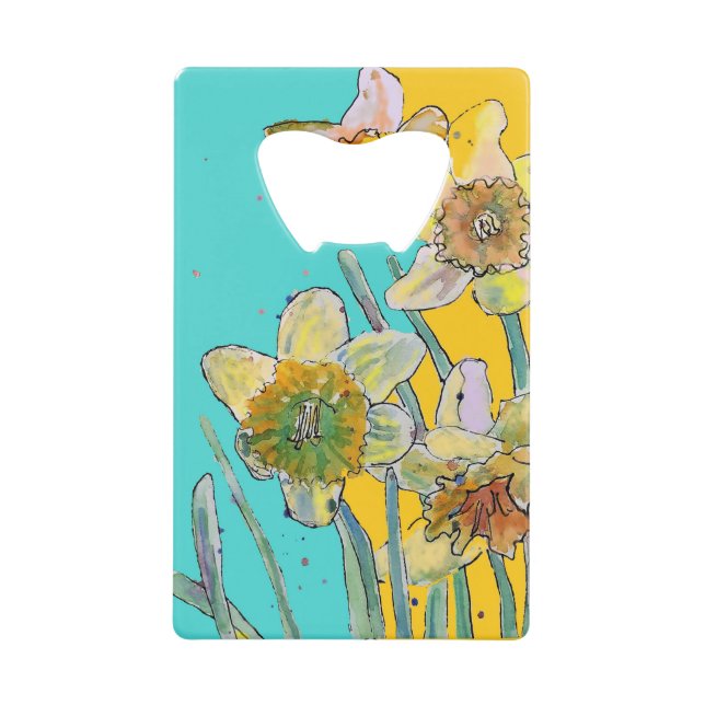 Daffodin Blume Wasserfarben Türkis Blumen Geldbeutel Flaschenöffner (Vorderseite)
