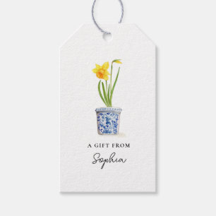 Daffodin in blauem und weißem Topf Geschenkanhänger