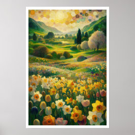 Daffodin Spring Meadow Impressionist Art Poster