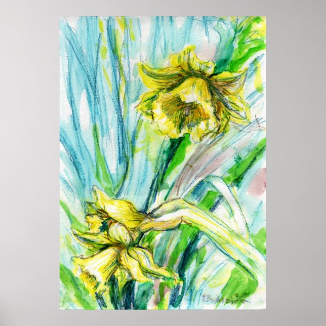 Daffodin Spring Watercolor Art Poster (Vorne)