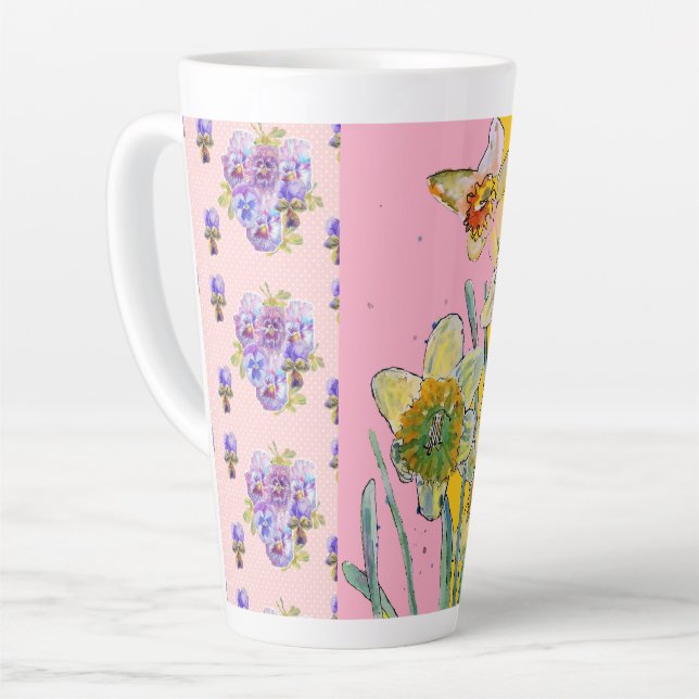 Daffodin Wasserfarbe Gelbe Blume Blüte Latte Tasse (Linke Ecke)