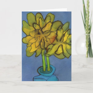 Daffodiques dans une carte de voeux Vase Bleu