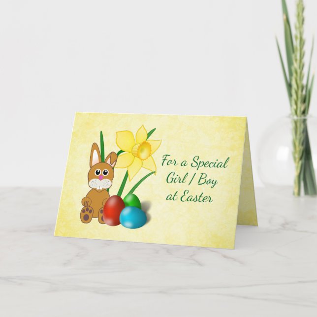 Daffodiques et Bunny Carte de Pâques pour enfants (Devant)