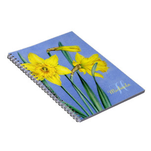 Daffodis mit dem Namen und dem Anfangsheft Notizblock