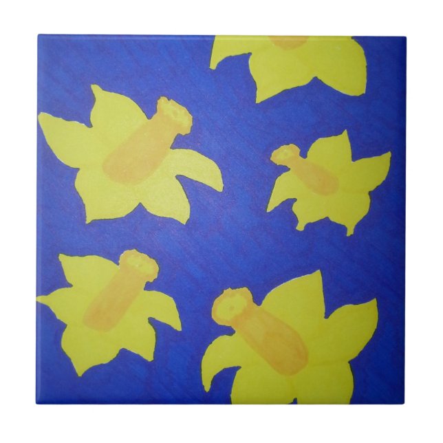 Daffodis Pop Art Blue Fliese (Vorderseite)