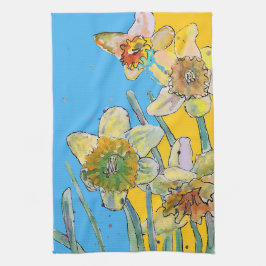 Daffodische Blume Blumenfeder Wasserfarbe Blau Geschirrtuch