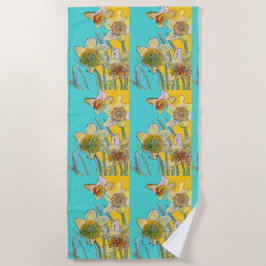 Daffodische Blume Floral Wasserfarbe Türkis Strandtuch