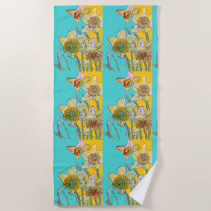 Daffodische Blume Floral Wasserfarbe Türkis Strandtuch