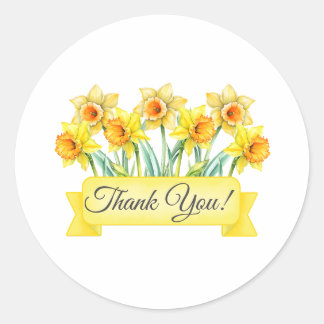 Daffodische Blume mit Banner Floral Vielen Dank Runder Aufkleber