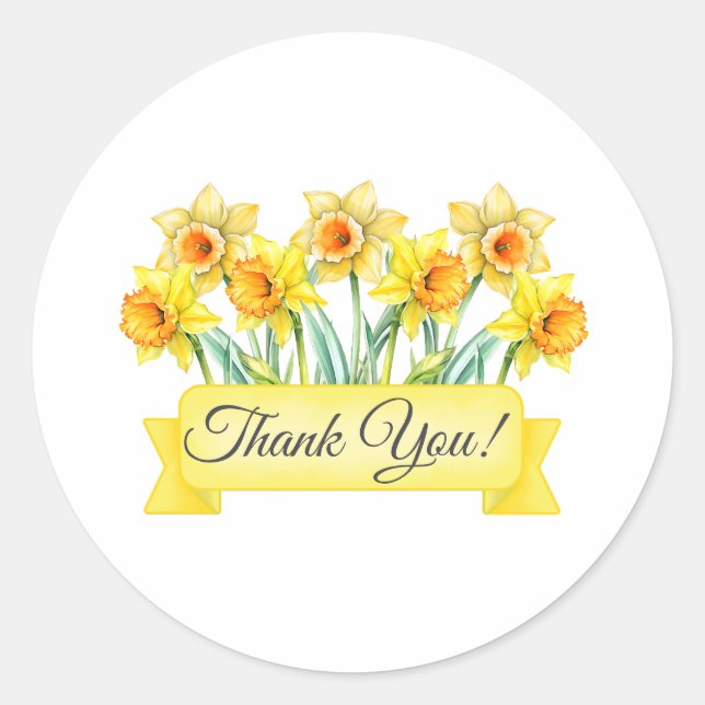 Daffodische Blume mit Banner Floral Vielen Dank Runder Aufkleber (Vorderseite)