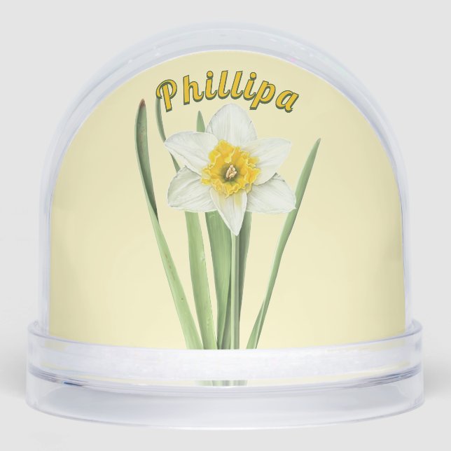 Daffodische Blume Personalisierte botanische Kunst Schneekugeln (Vorderseite)