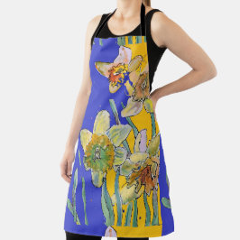 Daffodische Blume Wasserfarbe Navy Blumenkohl Schü Schürze