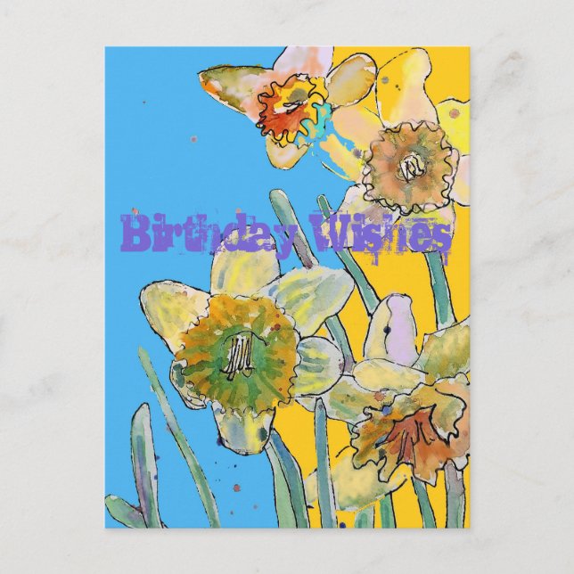 Daffodische Blume Wasserfarben Gelbe Frühling Kuns Postkarte (Vorderseite)