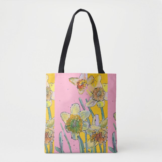 Daffodische Wasserfarben-Blüte Damen Tote Tasche (Vorderseite)