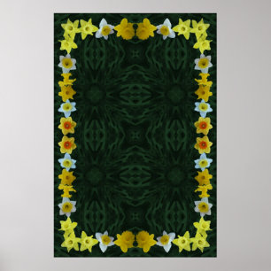 Daffodischer Rahmen auf grünem Foliage Hintergrund Poster